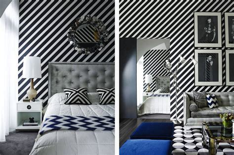 Greg Natale Fitzroy Apartment Black And White Diagonal Stripe Wallpaper