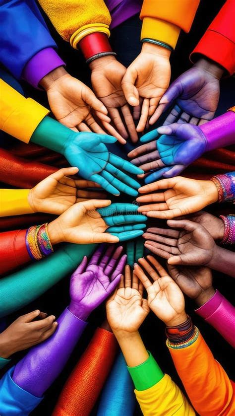 Multicolored Hands From Different Cultures Come Together To Form Color