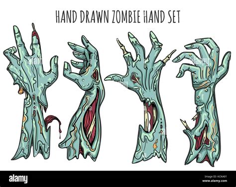 Zombie Hand Set Isolated On White Background Grab Reaching Zombies