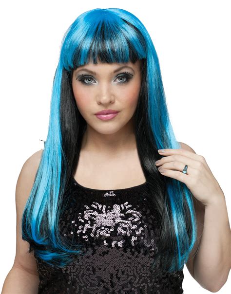 Womens Colored Wig Blue Neon Novelty Wigs Gothic Wigs Colored