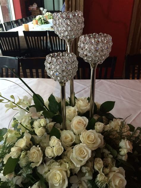 Centerpiece With Crystal Candles White Floral Centerpieces February