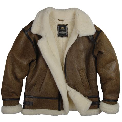 Alpha Industries B 3 Sherpa Air Force Leather Sheepskin Bomber Jacket Brown