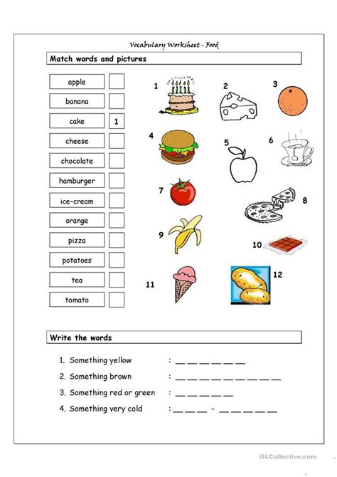 Vocabulary Matching Worksheet Food Worksheet Free Esl Printable