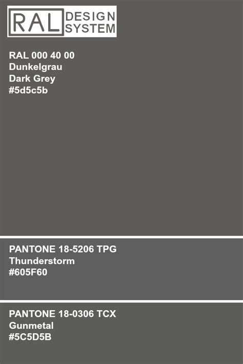 Ral 000 40 00 Dark Grey Color Ral Hex Pantone Grey In 2020 Ral