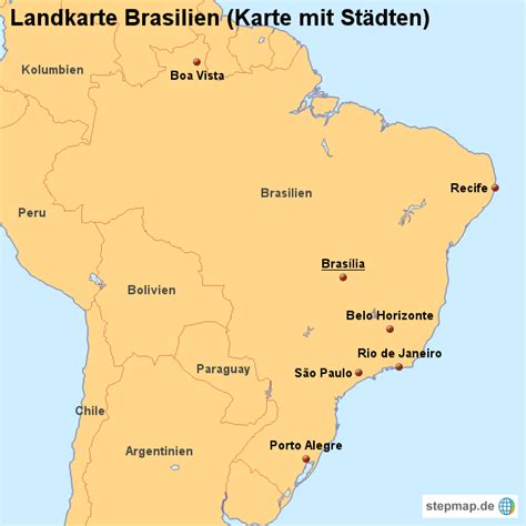 Stepmap Landkarte Brasilien Karte Mit St Dten Landkarte F R Brasilien