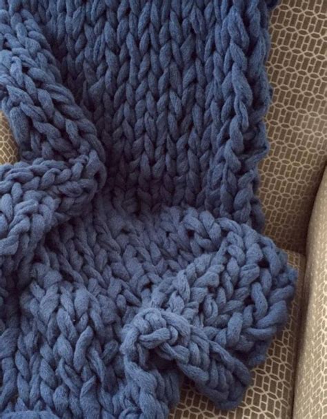 Shop online or call us! Navy Blue Chunky Wool Yarn Arm Knitted Blanket for Pre ...