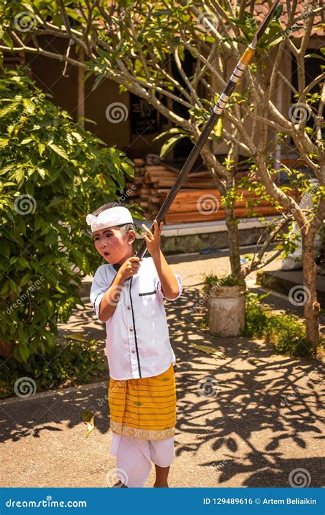 Bali Indonesia October 3 2018 Balinese Boy In Traditional Costume