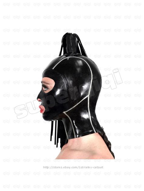 Latexrubber 08mm Mask Hood Catsuit Costume Pony Tail Black New Ebay