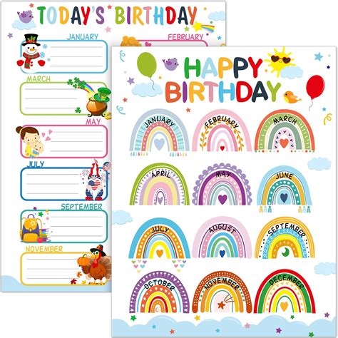 Buy 2 Pieces Happy Birthday Chart Rainbow Birthday Rainbow Classroom