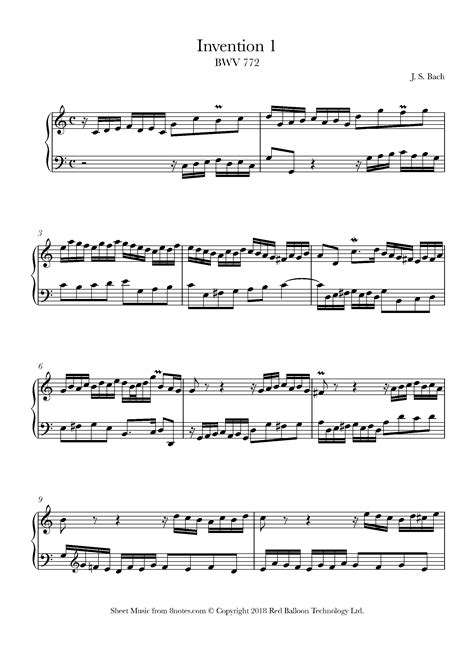 Bach Invention No 1 In C Major Bwv 772 Sheet Music For Piano