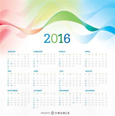 2016 Calendario Con El Fondo Colorido Descargar Vector