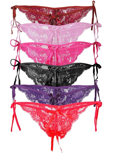 Pack Of Women Sexy Lace Low Rise Panties Lingerie Open Crotch Thong G Strings Walmart