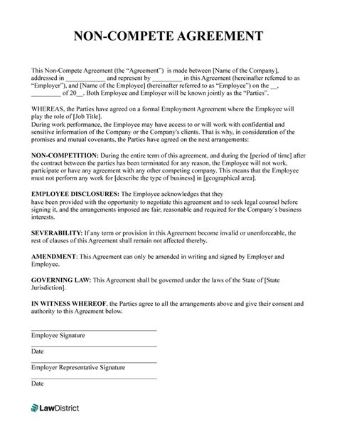 Free Non Compete Agreement Pdf Template And Sample Lawdistrict