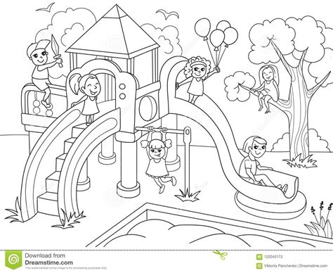 Spielplatzfarbton Der Kinder Rasterillustration Von Schwarzweiss Stock