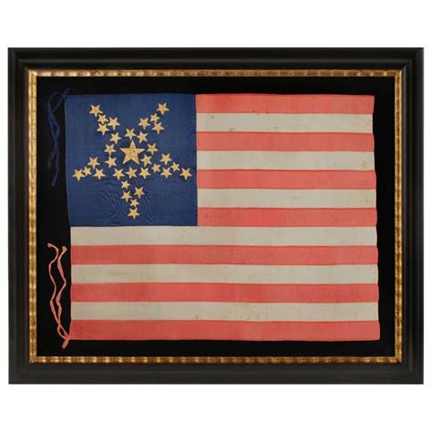 Silk American Militia Flag With 33 Gilt Painted Stars In A Great Star