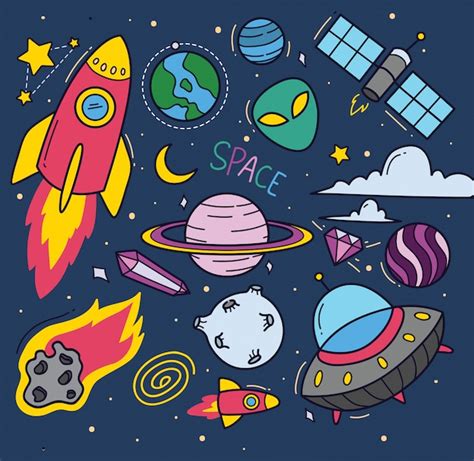 Premium Vector Set Of Space Theme Cartoon Doodles