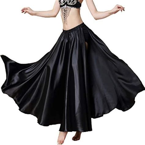 Munafie Belly Dance Skirt Both Side Slit Skirt Belly Dance Costume Satin Dancing Skirt For Women