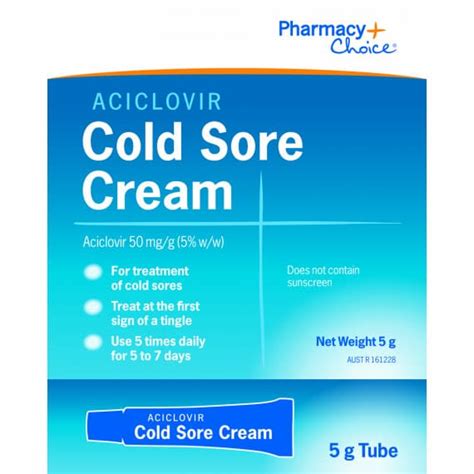 Pharmacy Choice Aciclovir Cold Sore Cream Tube 5g 9316100905611