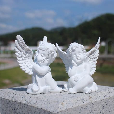 Aifeer Set Of 2 Cherubs Angels Resin Garden Statue Figurine Indoor