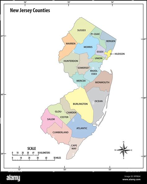 New Jersey State Outline Administrative And Political Vector Map In