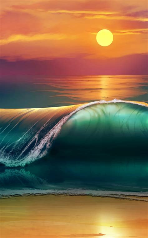 Free Download Wallpaper 3840x2160 Art Sunset Beach Sea Waves 4k Ultra