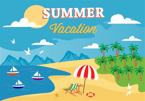 Free Summer Beach Vector Illustration Free Pik Psd