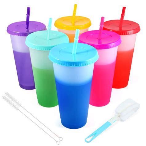 Colour Changing Cups Tumblers With Lids And Straws 6 Pack 24oz Reusable