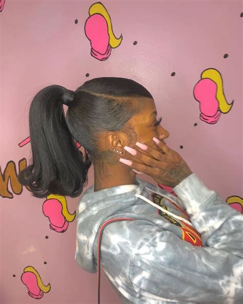 After your shower, get the bangs and position them on the compared side of your head next they usually are. YourObsession 💎🇬🇾 on Instagram: "High ponytail With Swoop ...