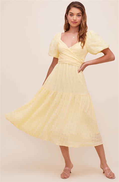 Sonnet Puff Sleeve Midi Dress Pastel Yellow S In 2021 Puff Sleeve