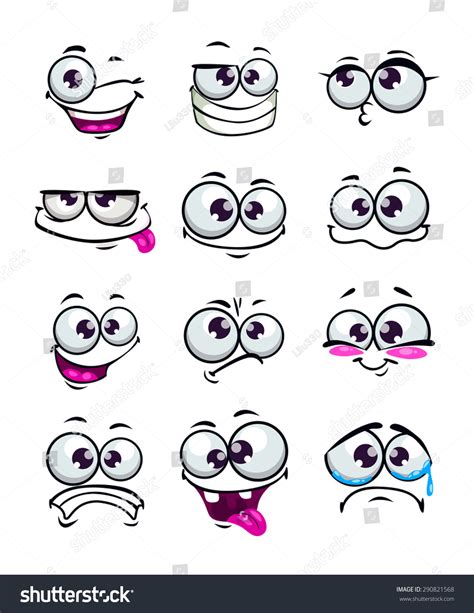 set funny cartoon faces different emotions stock vector royalty free 290821568
