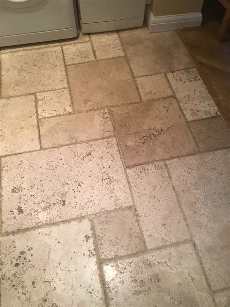 Deep Cleaning Tumbled Travertine Kitchen Tiles In Godstone East Surrey