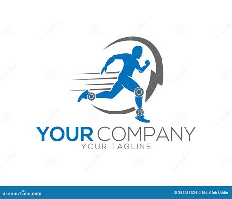 Abstract Running Man And Flash Man Silhouette Logo Design Stock Vector
