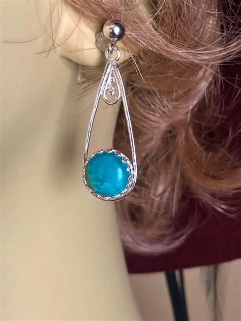 Kingman Turquoise Earrings Dangle Sterling Silver Teardrop Shaped
