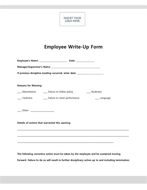 Printable Write Up Form