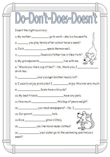 Do - Don't - Does - Doesn't Worksheet | English grammar worksheets ...