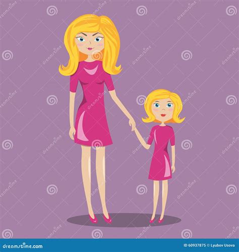 Mom And Daughter Blonde Mom And Daughter Are Holding Hands Vector Illustration Cartoondealer