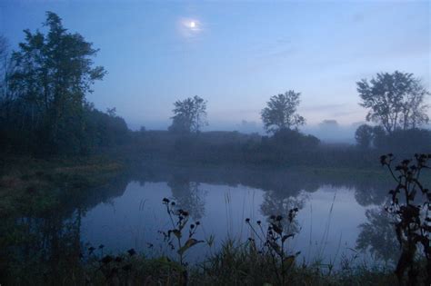 Misty Pond At Night In Early Autumn Eastern Ontario Mists Water Pond
