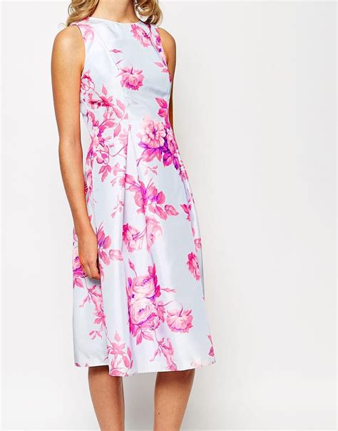 True Violet Sateen Floral Print Debutante Prom Midi Dress At