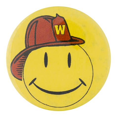 Walmart Smiley In Firehat Busy Beaver Button Museum