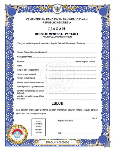 Contoh ijazah pelatihan dasar satpam. Contoh Blangko Ijazah Sd Smp Sma Smk Tahun 2018 Sesuai ...