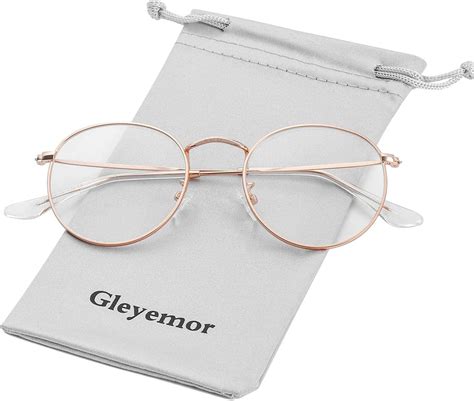 Clear Glasses For Women Men Classic Round Metal Frame Clear Lens Fake Glasses Rose Gold