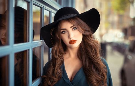 Обои взгляд модель портрет шляпа макияж прическа шатенка красотка Melissa боке Lods