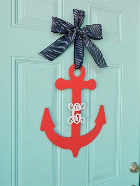 Nautical Monogram Wreath Anchor Door Hanger Patriotic Door Etsy
