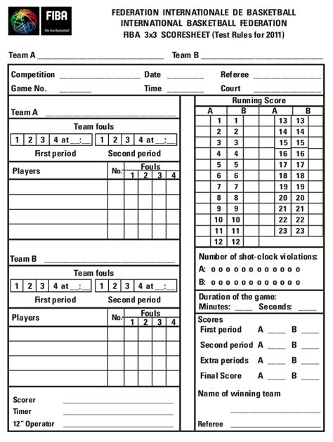 3x3 Basketball Score Sheet Fill Online Printable Fillable Blank