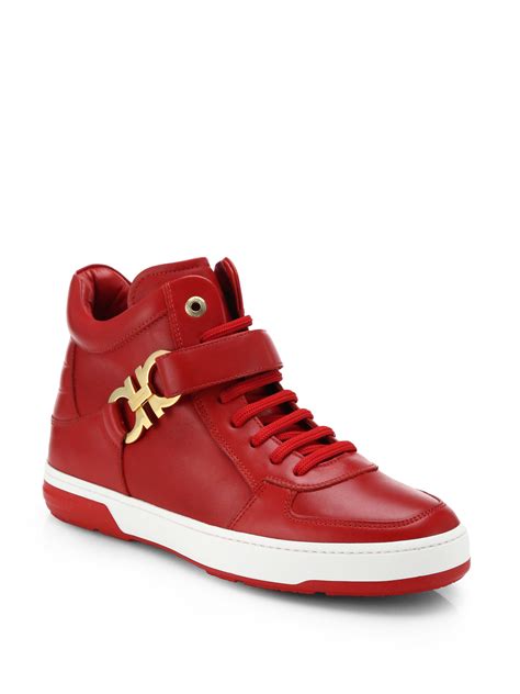 Ferragamo Nayon Gancini Leather High Top Sneakers In Red For Men Lyst