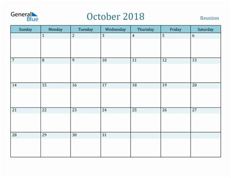 October 2018 Calendar With Reunion Holidays