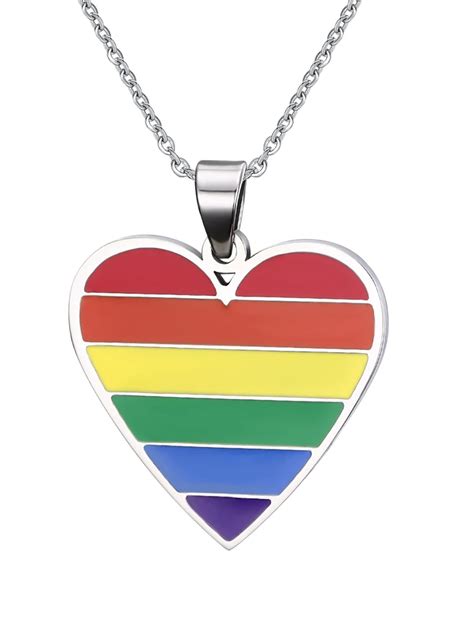 Gay Pride Rainbow Heart Id Pendant Necklace Stainless Steel Lesbian Lgbt Party Women Jewelry In