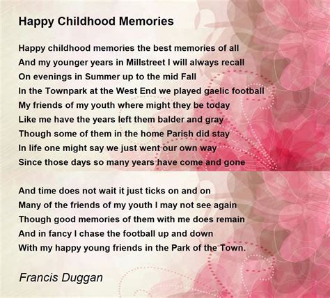 Happy Childhood Memories Poem By Francis Duggan Poem Hunter
