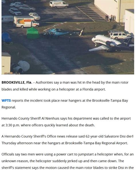 January 10 Florida Man Working On Helicopter Hit By Main Rotor Blades
