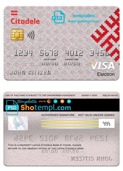 Latvia Citadele Bank Visa Electron Card Fully Editable Template In Psd